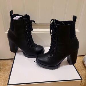 Black Lace Up Boots!! FASHION NOVA SIZE 8. NEW WITH BOX BUT MIGHT SHIP WITHOUT!!